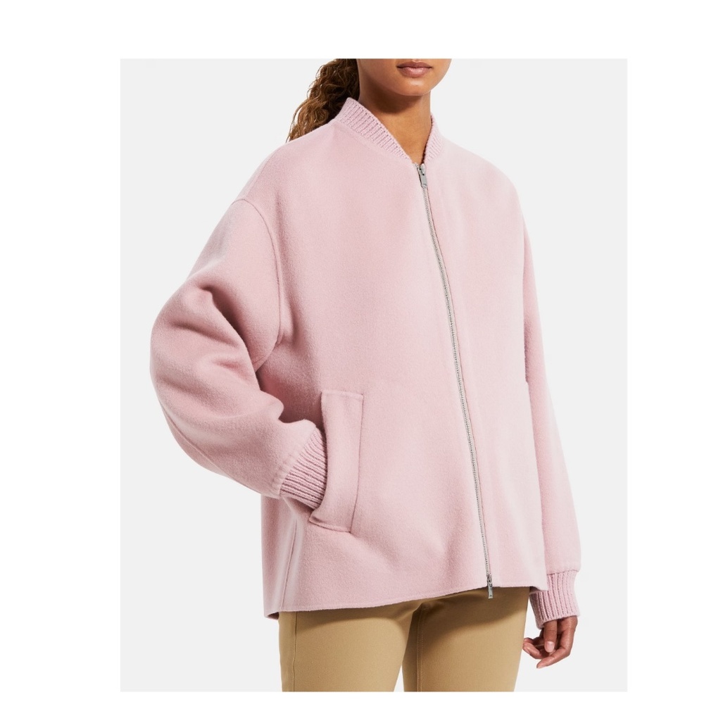 Theory Wool-Cashmere Bomber Jacket in Blush - Picture 4 of 5
